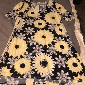 Navy blue and yellow swing dress